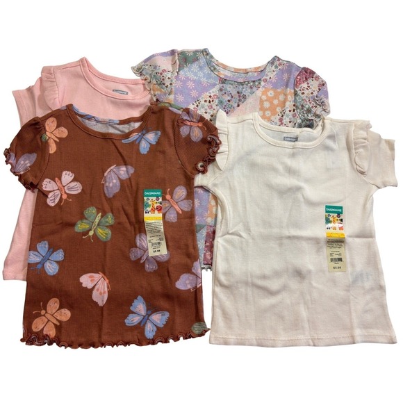 Kids 4 Piece Outfit Tops Floral Butterfly Short Sleeve Ruffles Size 3T - Picture 3 of 4